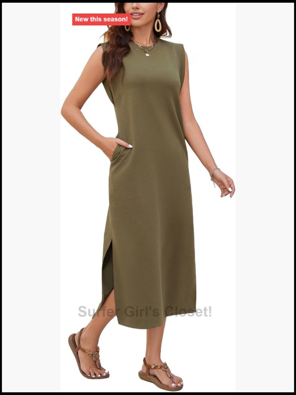 Sleeveless Maxi Dress Women Casual Shift Dress with Pockets